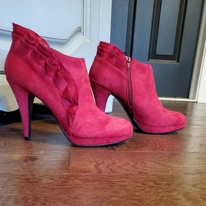 Red faux suede shoeties